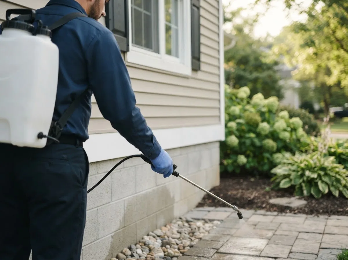 Pest control technician inspecting a home in Alta Vista, IA